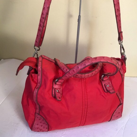 UNITED COLORS OF BENETTON Nylon Satchel Shoulder Crossbody Bag Tote Zip Snap Red - Picture 5 of 15